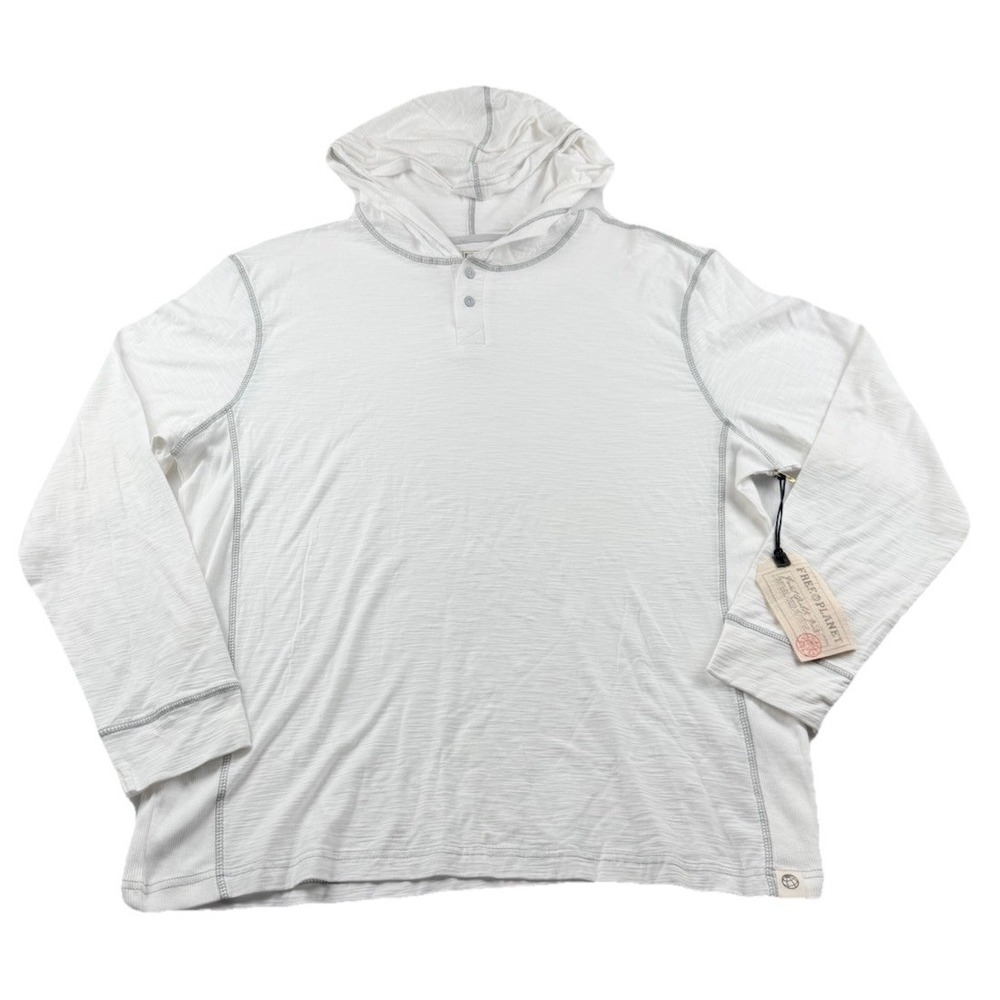 Free Planet Henley Pullover Hoodie Men's L NWT Cotton White